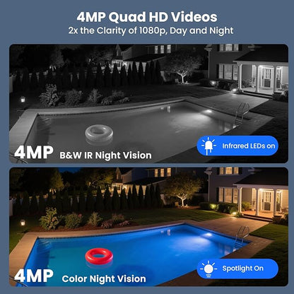 xmartO 2Pack Wireless Solar Outdoor Security Camera, 4MP 2K QHD WiFi6 Camera, All Weather 9000mAh Battery, IR&Color Night Vision, PIR Detection, 2-Way Audio, No Monthly Fees, Works NVR