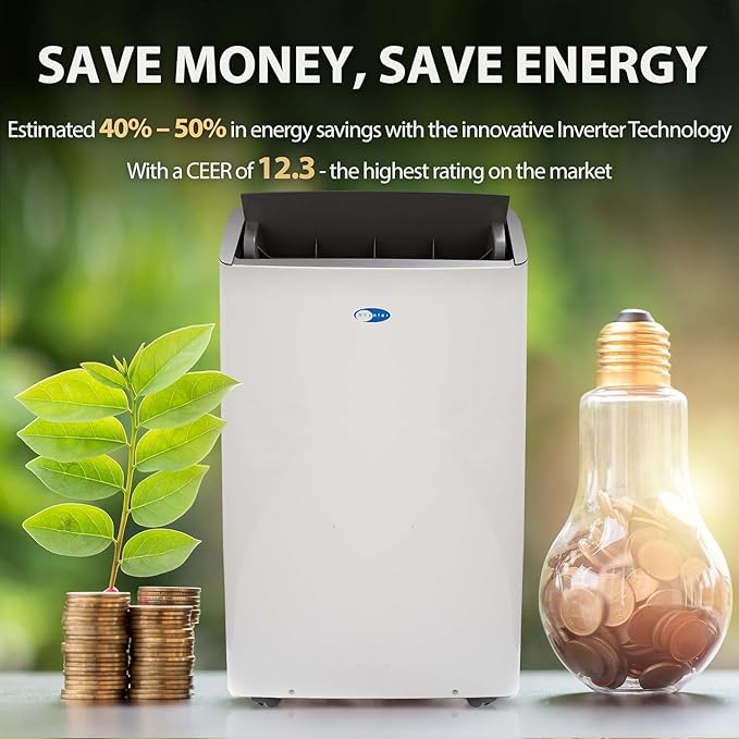 Whynter ARC-1230WN 14,000 BTU (12,000 BTU SACC) NEX Inverter Dual Hose Cooling Portable Air Conditioner, Dehumidifier, and Fan with Smart Wi-Fi, Up to 600 sq ft in White