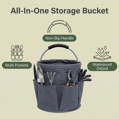 Cleaning caddy with Handle,17L Foldable collapsible bucket 600D Oxford Fabric, 6 Pockets Portable Multi-Use Organiser for Home, Garden, Camping,Grey