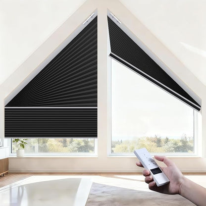 Godark Smart Angled Customized Blackout Honeycomb Blinds Suitable for Trapezoidal/Triangular/Polygonal Windows Motorized Cellular Shades Compatible with Alexa/Google Home/Tuya APP-Black