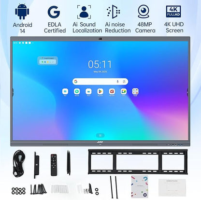 JAV 86 Inch Smart Board 4K UHD Interactive Whiteboard with EDLA Certification Built-in Android OS for Classroom Office Home Digital Display 8+128 GB for Hybrid Work (86 Inch)