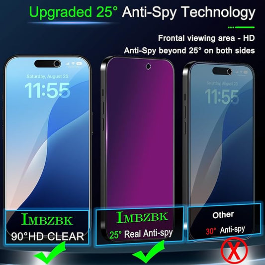 IMBZBK [Auto-Dust Removal] Colorful Privacy Screen Protector for iPhone 17 Pro Max [Private] Accessories, 3 Pack Anti Spy Anti-Blue Light Tempered Glass, Briliant Gradient Purple