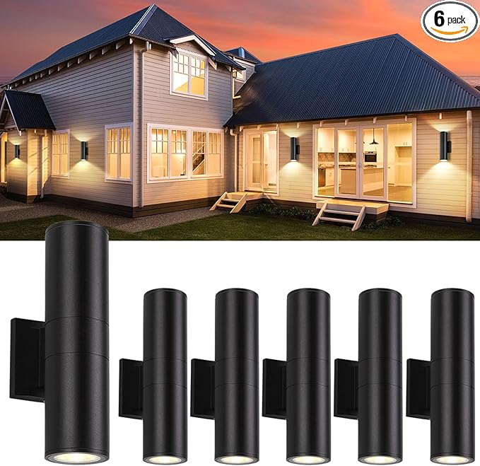 6Pack 14inch Outdoor Wall Light Fixtures, 14W Exterior Waterproof Modern Matte Black Wall Lamps with Cylindrical Aluminum Body,Porch Light for Front Door Patio Garden