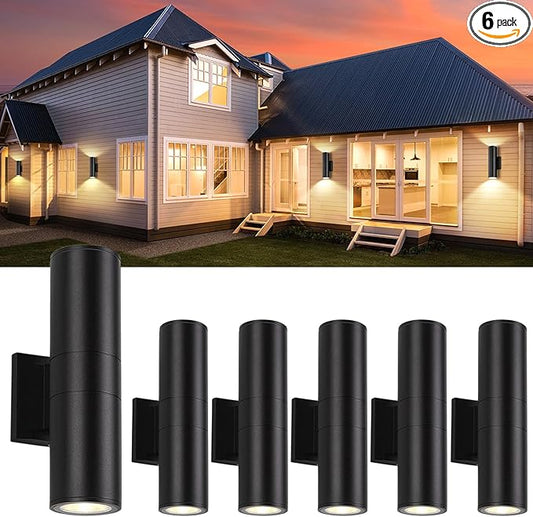 6Pack 14inch Outdoor Wall Light Fixtures, 14W Exterior Waterproof Modern Matte Black Wall Lamps with Cylindrical Aluminum Body,Porch Light for Front Door Patio Garden