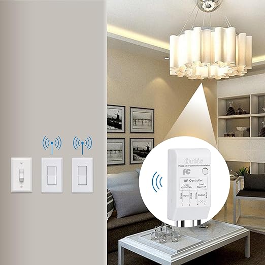 Wireless Light Switch and Receiver Kit, Ortis 300ft RF Range Wireless Wall Switches for Lights, Fans, Battery Included, No Wiring Needed (2 Switches & 1 Receiver Kit)