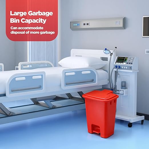 2pcs 5 Gallon Red Step on Trash Can Hands-Free Waste Bin with Odor Control Lid Touchless Sanitary Use Garbage Can for Lab Dental Home Clinic Office