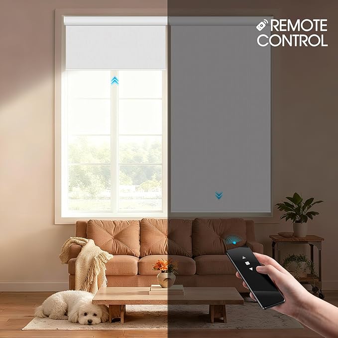 Motorized Blinds with Remote, Blackout Roller Shades for Indoor Windows, Smart Automatic Blinds Compatible with Alexa/Homekit/Google, Custom Size (Blackout-TexturaLux Linen)