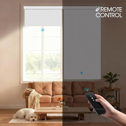 Motorized Blinds with Remote, Blackout Roller Shades for Indoor Windows, Smart Automatic Blinds Compatible with Alexa/Homekit/Google, Custom Size (Blackout-TexturaLux Linen)