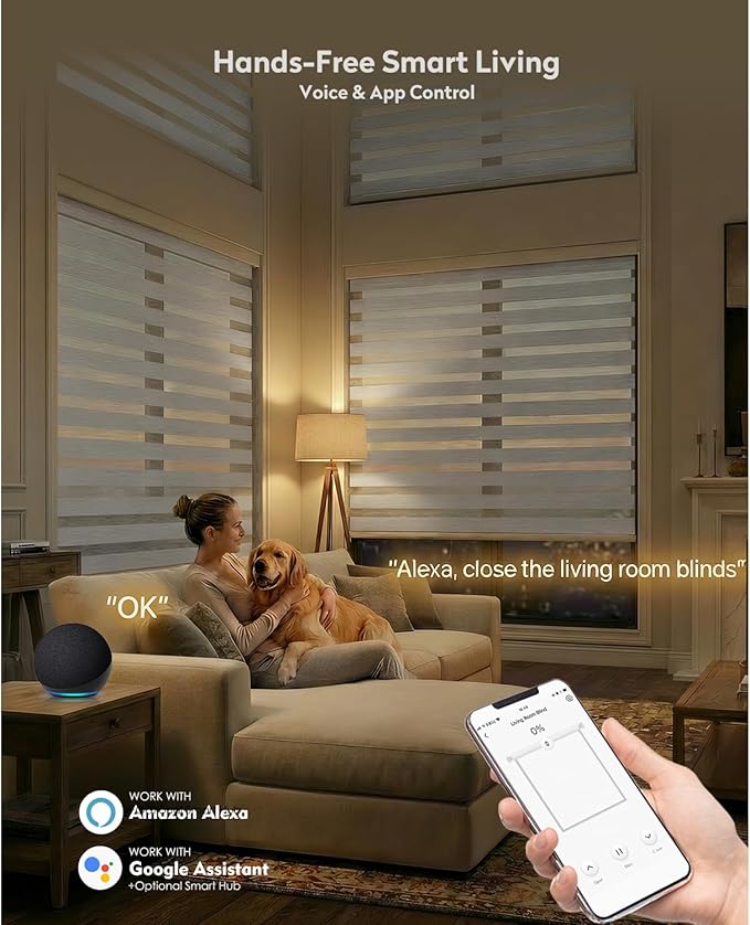 ACMEART Motorized Zebra Blinds,Smart APP & Remote Control Light Filtering Zebra Shades,Compatible with Alexa,Custom Size Electric Window Blinds for Home Office (Luxury Light Grey)