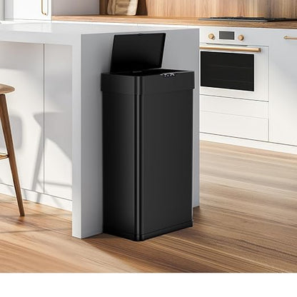 Sensor Trash Can, Touchless Motion Sensor Trash Bin, Smart Automatic Garbage Can with Soft-Close Lid, Bag Retainer Ring and Display Light,for Kitchen,Living Room Office (Black, 13.2 Gal)