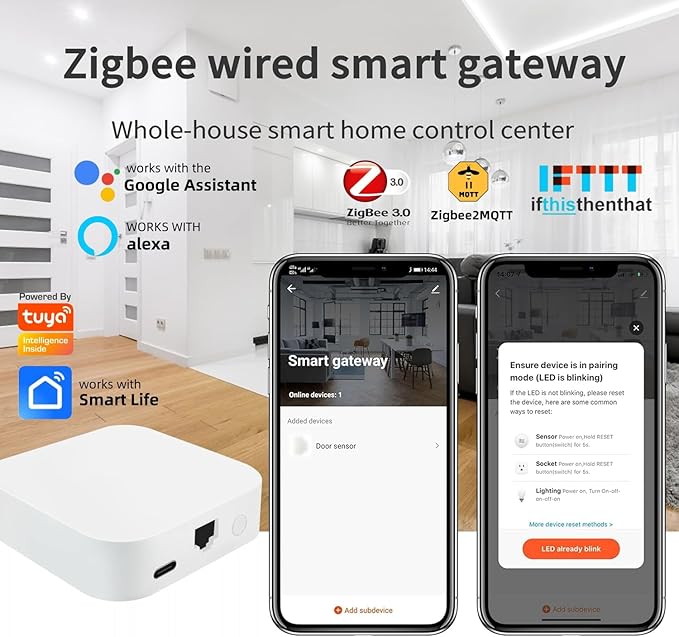Tuya Zigbee 3.0 Wired Hub, PoE Gateway for Tuya Zigbee Devices, 2.4Ghz WiFi Only, Smart Home Bridge, Compatible with Alexa and Google Home Assistant, Work with Tuya Smart/Smart Life App