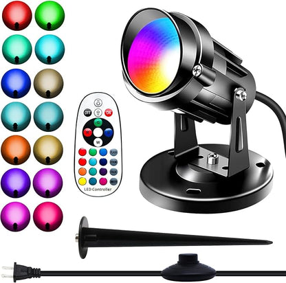 RGBW Spot Lights Indoor, 6W Uplighting 16 Color Changing Uplights Indoor with Remote Control, Plant Spotlight Party Decorative with Base and Stake,1 Pack