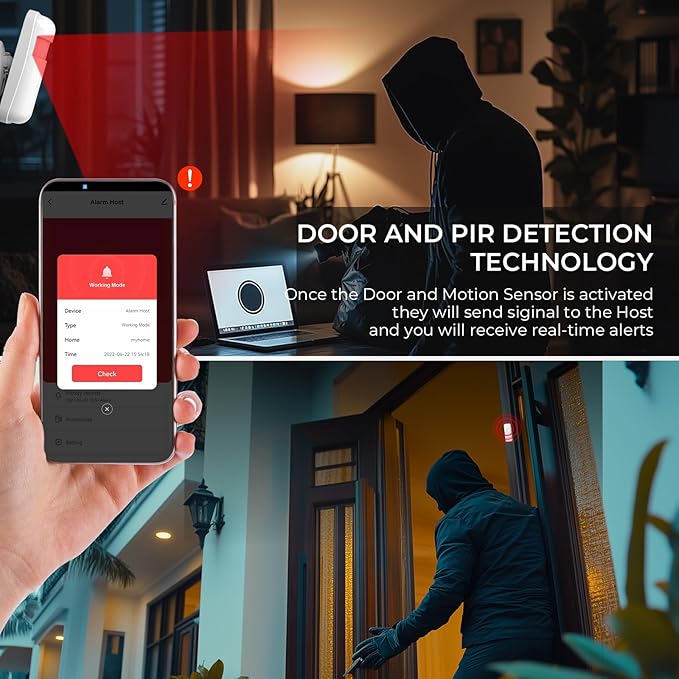 PGST Wireless Home Alarm System,Smart Home Security System with Tuya App Instant Alerts,DIY Door Alarms Kits Siren Hub with Door/Motion Sensors,Remote,Work with Alexa/Google Assistant for Apartment