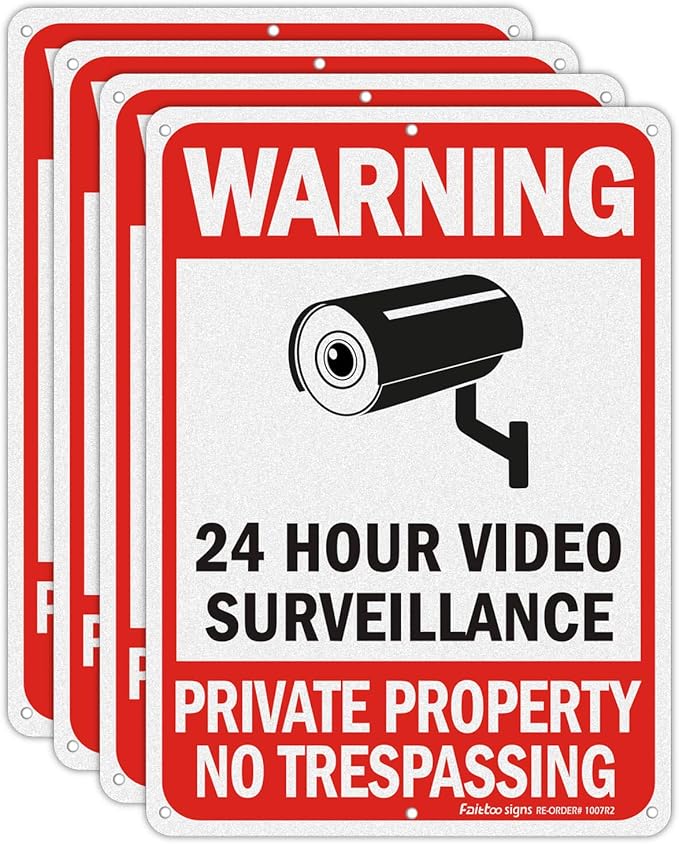 Faittoo 4 Pack No Trespassing, Private Property, Warning Signs - 10 x 7 Inches Reflective Aluminum, UV Protected, Weather Resistant, Durable Ink, Easy to Mount