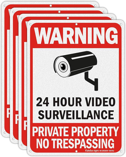Faittoo 4 Pack No Trespassing, Private Property, Warning Signs - 10 x 7 Inches Reflective Aluminum, UV Protected, Weather Resistant, Durable Ink, Easy to Mount