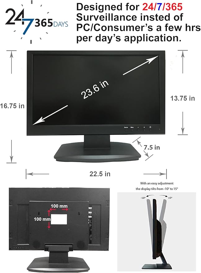 1stPV 23.6" Super HD 5MP/2592x1944 16:9 Professional Security Monitor, 1 HDMI, 2 BNC Inputs(HD-TVI/AHD/CVI/CVBS) & 2 BNC Outputs, working with 5MP security cameras directly in addition to DVR/NVR & PC