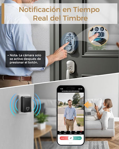WiFi Smart Lock with Camera - Keyless Entry Deadbolt with Handle Set, 5-in-1 Camera+Doorbell+Fingerprint+Keypad, App Control, Auto Lock, Easy Install, Waterproof for Front Door, Satin Nickel