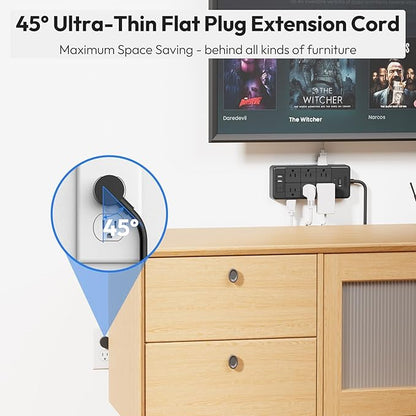 Extension Cord 15FT, NTONPOWER Long Cord Power Strip with USB Ports, 12 Outlets & 4 USB Ports (2 USB C), 3 Side Outlet Extender Flat Plug Wall Mounted for Home Office
