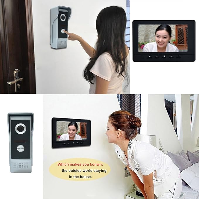 Wired Video Intercom System, 7 Inches Video Doorbell Door Phone System, HD Camera Kits Support Unlock, Monitoring, Dual-Way Intercom for Villa Home Office Apartment
