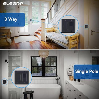 ELEGRP Digital Dimmer Light Switch for 300W Dimmable LED/CFL Lights and 600W Incandescent/Halogen, Single Pole/3-Way LED Slide Dimmer Light Switch, Wall Plate Included, UL Listed, 6 Pack, Matte Black