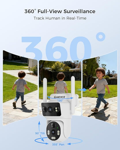 Solar Dual Lens Security Cameras Wireless Outdoor, Work with Home Dual Lens Security Camera System, 2.4G & 5G WiFi 4MP Colorful Night Vision PIR Two-Way Audio PT 360°