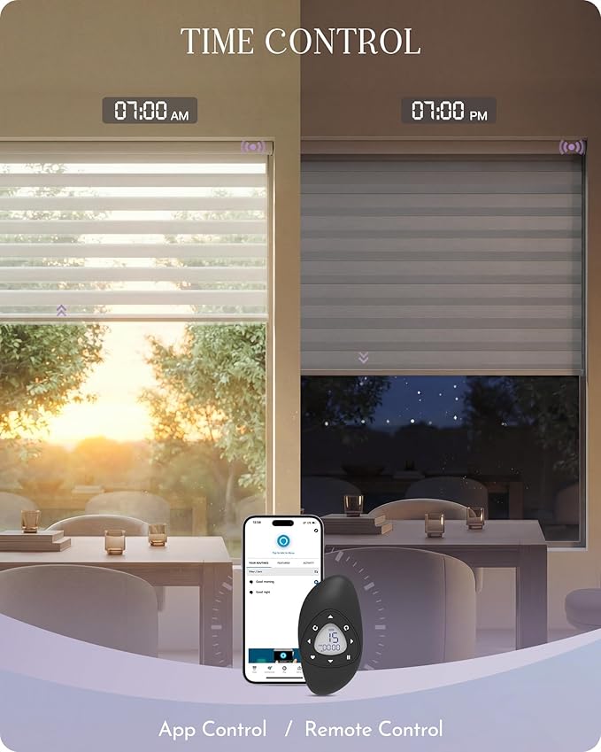 Graywind Motorized Zebra Blinds for Windows, Darkening Smart Blinds with Remote Control, Dual Layer Custom Zebra Shades Work with Alexa, Google Home, Apple Homekit, Linen Vanilla