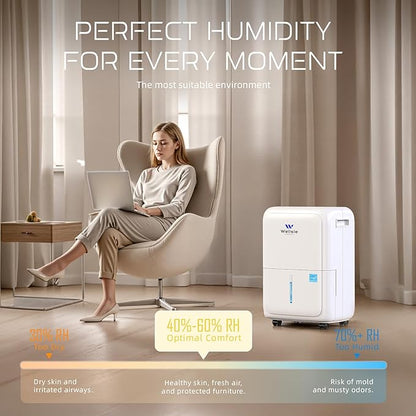 Most Efficient Energy Star Dehumidifier, Wellsle 52 Pints Dehumidifier for Basement and Home, Smart Humidity Adjustment with 1.59 Gal Water Tank and Drain Hose 42dB Quiet Operation for Bedroom