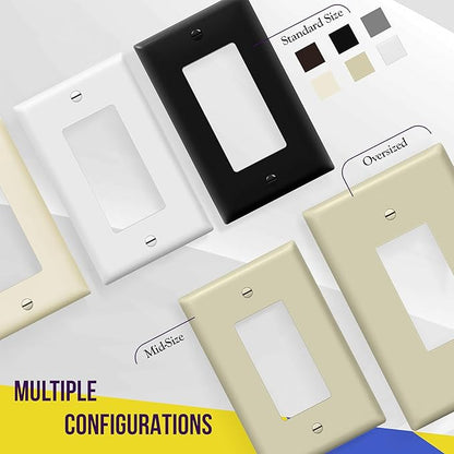 ENERLITES Decorator Light Switch or Receptacle Outlet Wall Plate, Gloss Finish, Midway Size 1-Gang 4.88" x 3.11", Polycarbonate Thermoplastic, UL Listed, 8831M-I, Ivory