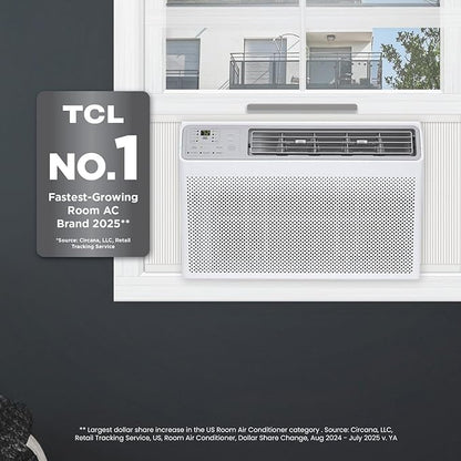 TCL 14000 BTU Smart Window Air Conditioner, Best Compact Energy Efficient AC Unit, Fan & Dehumidifier for Rooms Up To 700 Sq. Ft., Remote Control, Works with Alexa, Google Assistant & TCL Home App