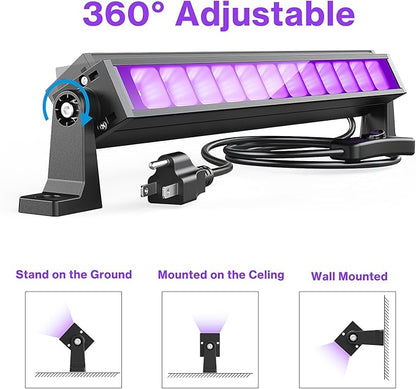 8PCS 40W LED Black Light Bar for Glow Party, Blacklight with Plug &Switch, Each Light Up 484 Sq.ft Area, Glow Light for Halloween, Fluorescent Body Paint, Stage Lighting, Bedroom