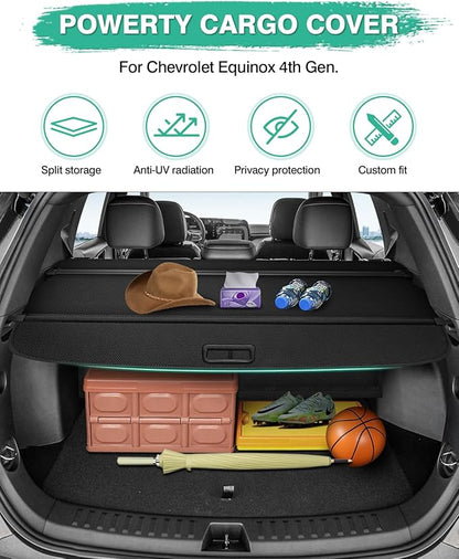 Powerty Cargo Cover for 2025 2026 Chevy Chevrolet Equinox & GMC Terrain Accessories Trunk Cover with Leather Pouch Retractable Trunk Shielding Shade Cargo Luggage Cover No Gap (Not for Equinox EV)
