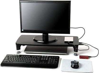 3M Monitor Computer Stand, 21.6 in x 9.4 in, 4 Port USB Hub | Height Adjustable Monitor Riser For Desk, Office, Home With Underneath Storage Space, No Skid