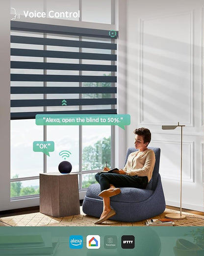 Yoolax Motorized Blinds with Remote, Motorized Zebra Shades Compatible with Alexa, Privacy Motorized Blinds, Zebra Shades for Windows Custom Size(V-Deep Sea)
