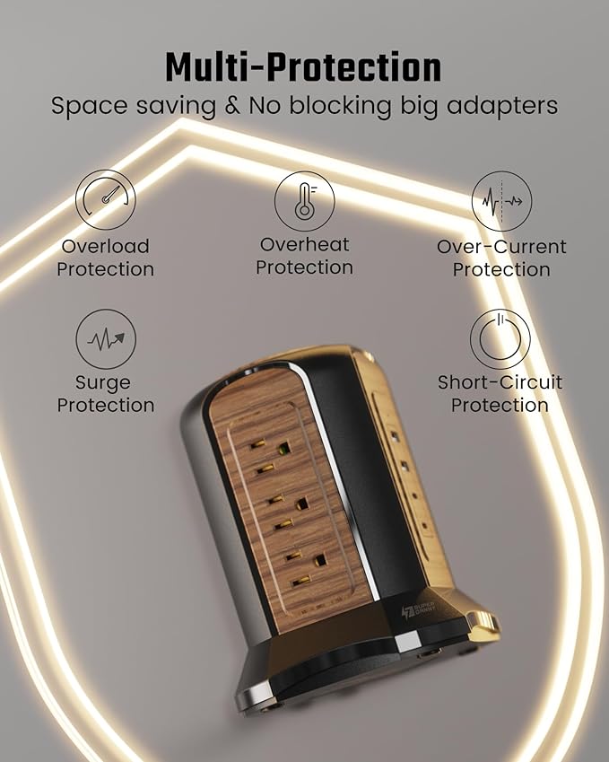 SUPERDANNY Power Strip Tower Surge Protector, 10 Ft Extension Cord with Multiple Outlets, 9 Outlets, 4 USB Ports (2 USB C), 1080 Joules, 3-Prong, Grounded, Charging Station for Home, Office, Brown
