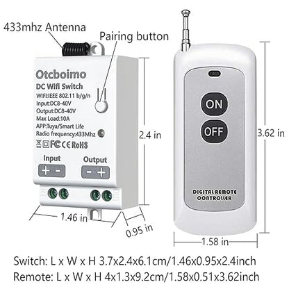 DC12V WiFi Smart Switch, 12V/24V/32V/10A Relay with 328FT Long Range, Remote Control ON/Off Switch for Car,Motor,Lamps,LED Lights,Fans