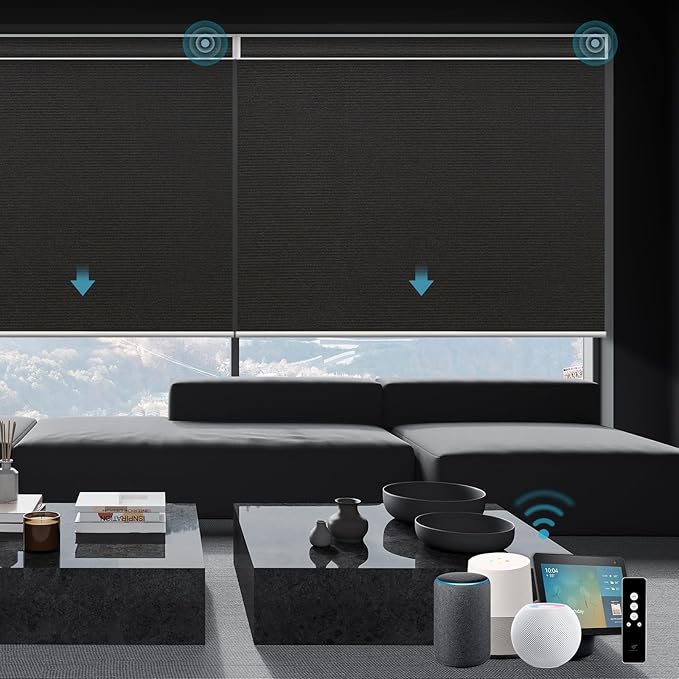 SmartWings Motorized Smart Blinds with Remote, Custom Automatic 100% Blackout Roller Shade Compatible with Alexa/Homekit/Google, Electric Smart Blinds for Indoor Windows, Eclipse Black