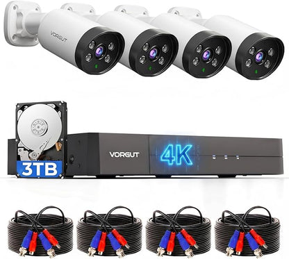 4K Wired Security Camera System, 8CH 8MP Lite DVR with 3TB HDD, 4X 8MP Wired CCTV Cameras, Indoor/Outdoor Home Surveillance DVR Kit with Human/Vehicle Detection, Smart Dual Light, 24/7 Record