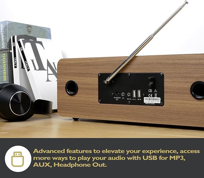 MS5 Upgrade Premium Internet Radio,Spotify HiFi,Bluetooth Stereo System for Home with CD Player,FM Radio, Acoustic Wood Cabinet,AUX & USB Input,50 Presets, OKTIV APP & Remote Control- Walnut