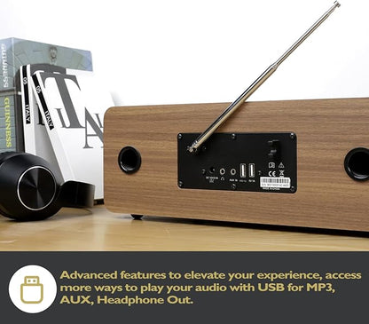MS5 Upgrade Premium Internet Radio,Spotify HiFi,Bluetooth Stereo System for Home with CD Player,FM Radio, Acoustic Wood Cabinet,AUX & USB Input,50 Presets, OKTIV APP & Remote Control- Walnut