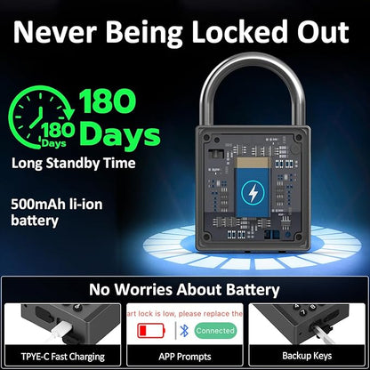 Heavy Duty Smart Padlock with Key, Fingerprint Biometric Combo Lock with Bluetooth APP, Waterproof Electronic Digital Lock for Gate Outdoor Fence Storage Unit Outdoor Fence Shed Gym