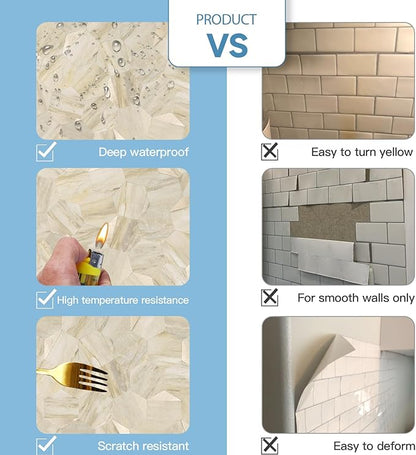 10-Sheet Heavy-Duty Hexagon Peel and Stick Backsplash, Thick Waterproof &Heat Resistant Stick on Wall Tiles, Slate Beige Mosaic for Kitchen & Bathroom, Strong Adhesive Permanent PVC Tiles