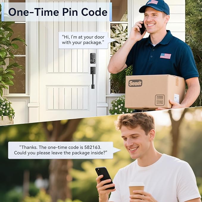 Ulecoce Fingerprint Keypad Deadbolt with Handle Set, Keyless Entry Door Lock, Door Locks for Front Door Lock Set, App Control, Auto Locking, Easy to Install, Matte Black