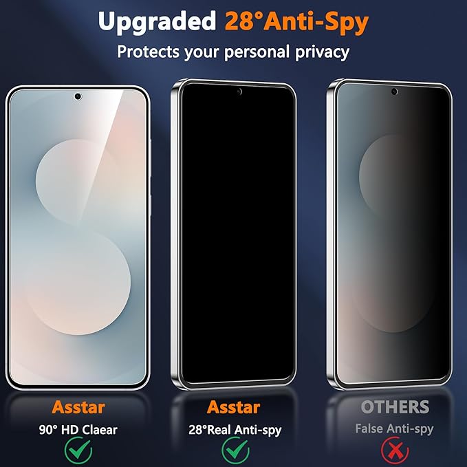 Asstar [2 Pack] Privacy Screen Protector for Samsung Galaxy S25 FE,9H Tempered Glass Privacy Samsung Galaxy S25 FE Screen Protector,Anti-Scratch Case Friendly Bubble Free Easy Install Accessories