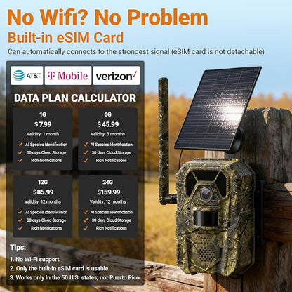 MagicEagle® Cellular Trail Camera 4G Wild Game Cameras 13,000 mAh Battery Solar Panel 2K Audible Video No-Glow IR Night Vision IP66 Waterproof for Wildlife Deer Monitoring Home Security (Green)