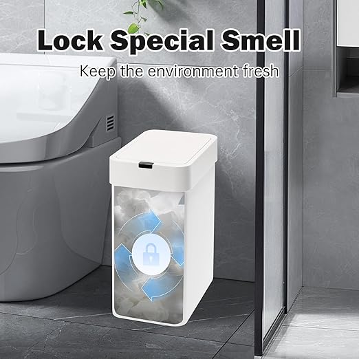 SYNCVIBE 2 Pack Bathroom Trash Can with Lid - 2.5 Gal and 4 Gal Motion Sensor Garbage Bin, Smart Rubbish Bin, Waterproof Slim Dustbin, Automatic Plastic Trash Can for Bathroom, Office, White