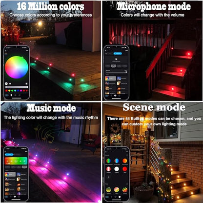 LED Deck Light Kit, 30pcs Φ1.77 WiFi Wireless Smart Phone Control Low Voltage Recessed RGBW Deck Lights with Remote, Voice Control, IP67 Waterproof Outdoor Path Stair Landscape Lighting, Black