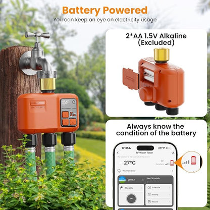 Smart WiFi Sprinkler Timer 3 Zone, Water Timer for Garden Hose Irrigation
