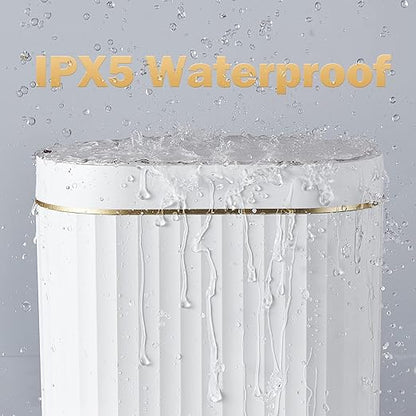 ELPHECO Bathroom Trash Can with Lid 2 Gallon Sensor Garbage Can, Automatic Trash Bin, Motion Sensor Trash Can, IPX5 Waterproof Plastic Wastebasket for Bathroom, Bedroom, Kitchen, Office, White Gold