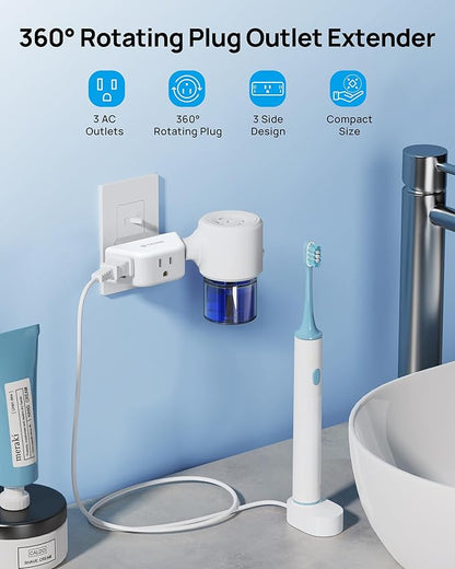 TROND Outlet Extender with 360 Rotating Plug for Bathroom Kitchen | 3AC Outlet Adapter, No Blocking with 3 Way Angled Design, Cruise Essentials, Easy to Pack for Travel, White