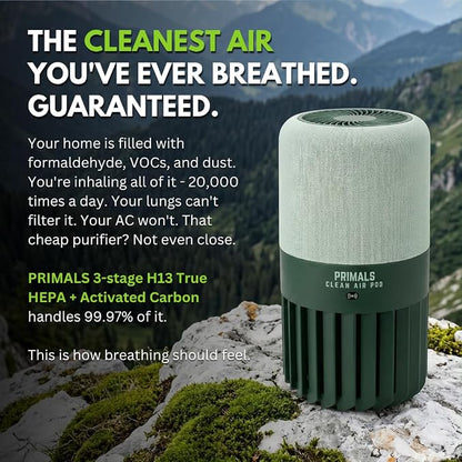 PRIMALS Clean Air Pod - H13 True HEPA + Activated Carbon Air Purifier for Home - Covers Up to 800 Ft² - For Bedrooms, Kitchens, Bathrooms, Offices - Ultra Quiet & Portable